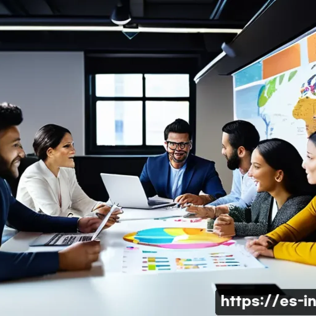 리더십과 기회 포착의 관계 - A diverse team of professionals in a modern office environment actively collaborating around a large...