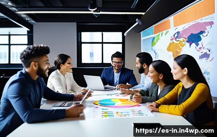 리더십과 기회 포착의 관계 - A diverse team of professionals in a modern office environment actively collaborating around a large...