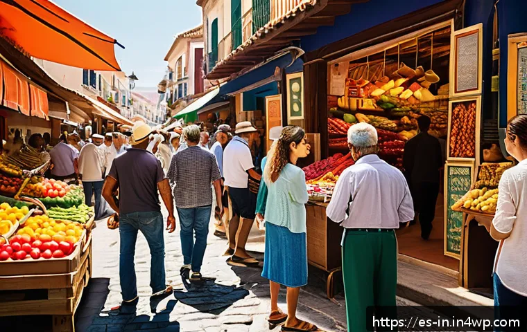 기회 포착을 위한 체계적 접근법 - A vibrant local Spanish market scene bustling with diverse people actively observing and interacting...