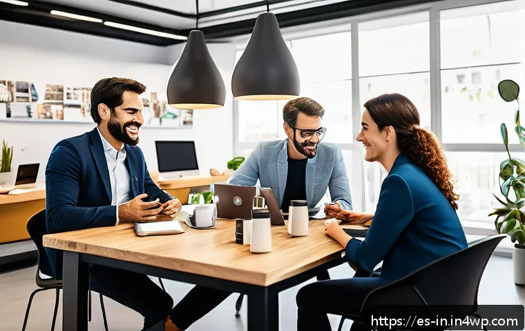 기회 포착 역량 진단 도구 - A modern professional office scene in a vibrant Spanish city, featuring diverse colleagues engaged i...